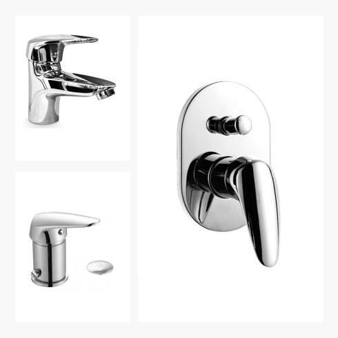 Juego Completo De Griferia Cromada De Baño Monocomando. Incluye Bidet, Lavatorio Y Ducha De Empotrar. Arona Aqualia 000