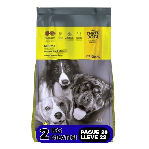 THREE DOGS ORIGINAL ADULTO 20 KG + 2 KG DE REGALO THREE DOGS ORIGINAL ADULTO 20 KG + 2 KG DE REGALO