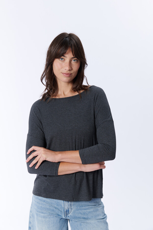 Remera Viscosa Gris Melange Oscuro