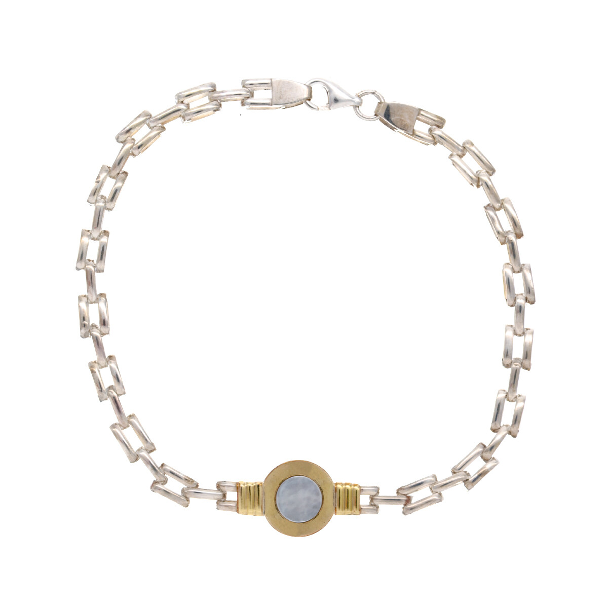 Pulsera de plata 925, double en oro 18 ktes y nácar. 