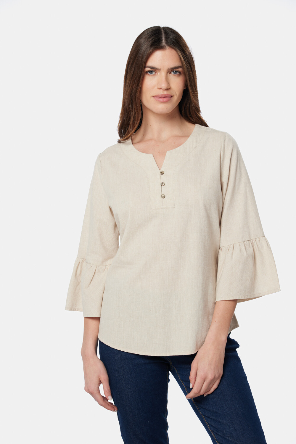 BLUSA DE LINO VOLADOS Beige