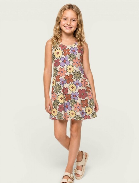 VESTIDO DE NIÑA SIN MANGAS ESTAMPADO MULTICOLOR