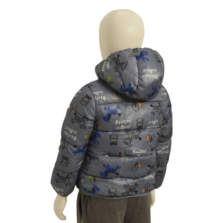 Campera Infantil Acolchonada de Abrigo en Nylon con Capucha Gris Cebra/búho