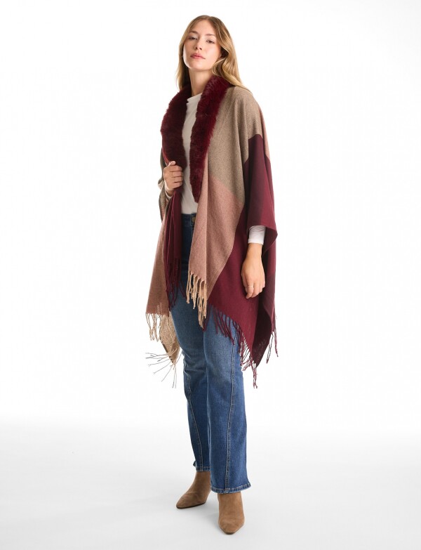 Ruana Faux Fur BORDEAUX/MULTI
