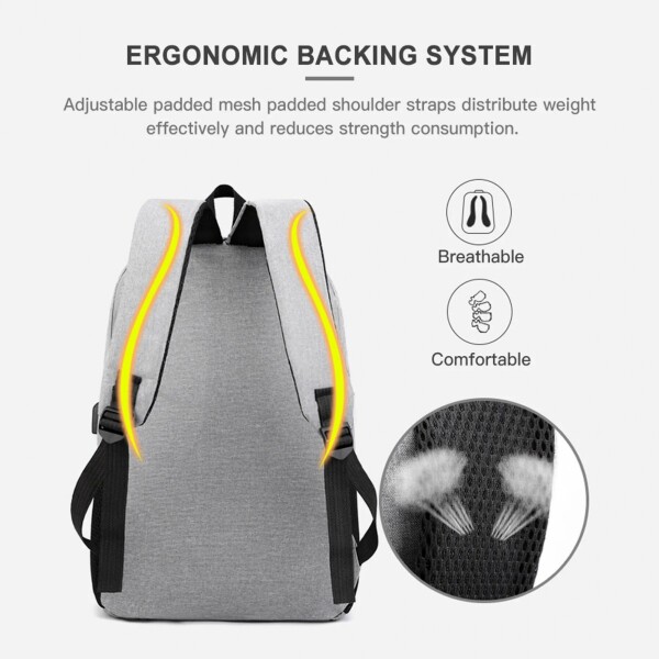 Set Mochila Porta Notebook Morral Neceser 3 En 1 Con USB Variante Color Gris
