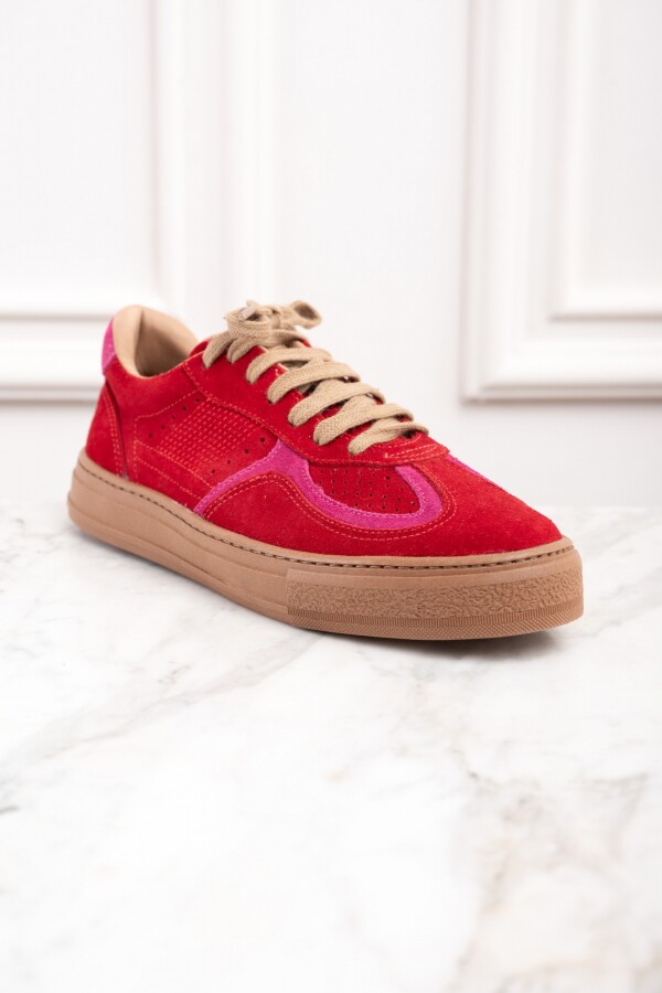 Zapatilla Gamuza Combinada Rojo