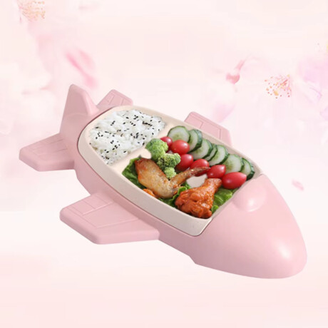 Set Comida Bebé Diseño Avión Plato c/ Divisiones en Plástico Rosa