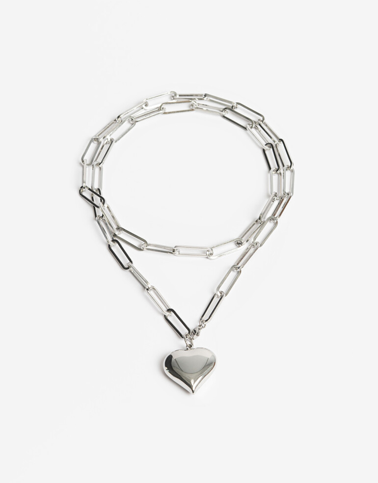 Collares Cortos Metal Collar De Cadena Acero Corazón - Plateado