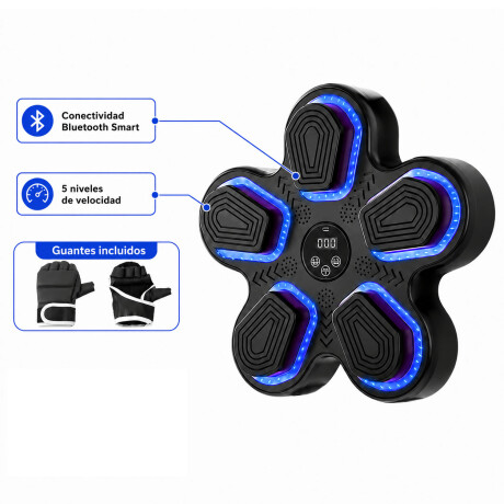 Máquina Boxeo Fitness Musical Pared BT LED Fitness + Guantes Negro