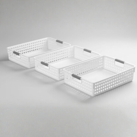 Set x3 Cesto Organizador calado con asas 35 x 26 x 8.5 cm BLANCO
