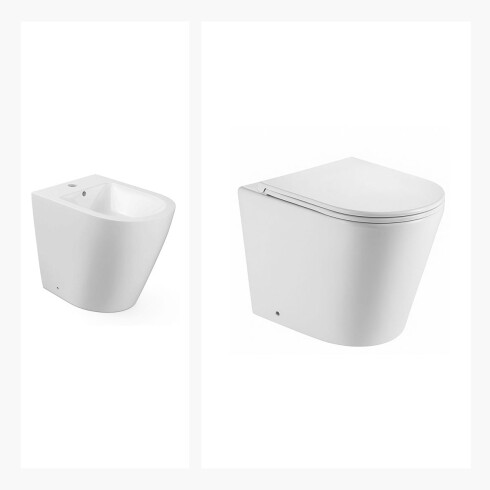 JUEGO DE INODORO CORTO TAPA Y BIDET BLANCO