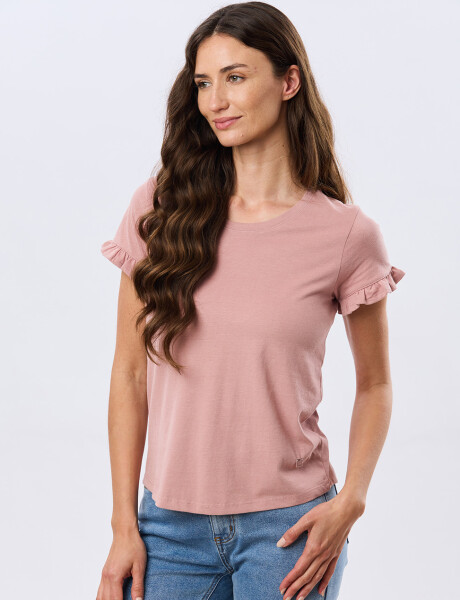 REMERA DE ALGODÓN CON VOLADO Rosado
