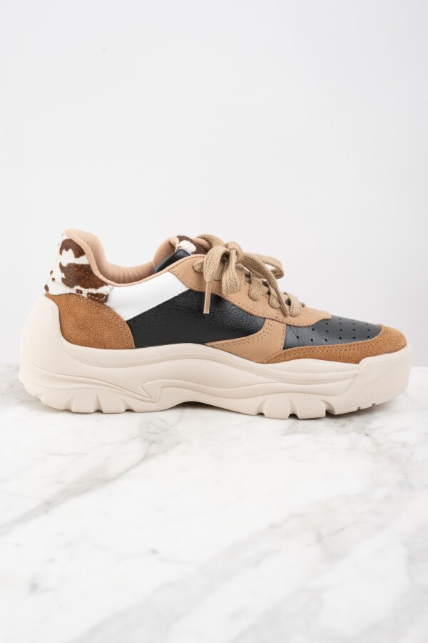 Zapatilla Cuero Combinada Negro