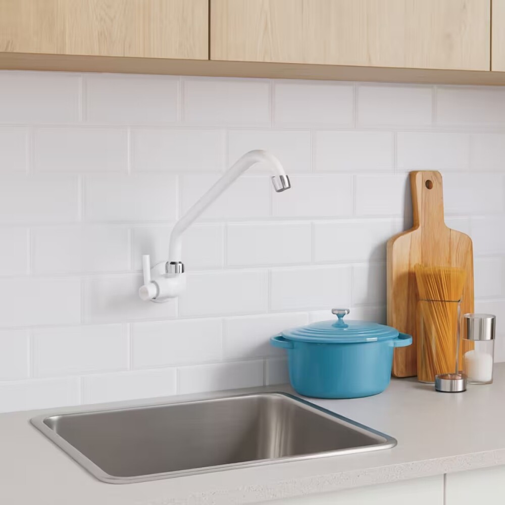 Grifo de cocina de pared blanco largo LAGUNE Grifo De Cocina De Pared Blanco Largo Lagune