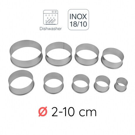 Juego 9 aros cortantes inox. red. liso Juego 9 aros cortantes inox. red. liso