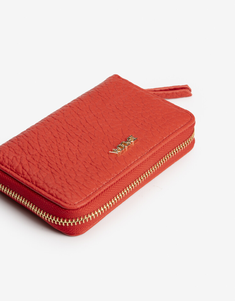 Billetera Zip Round Billetera Con Cierre Cremallera - Rojo Labial
