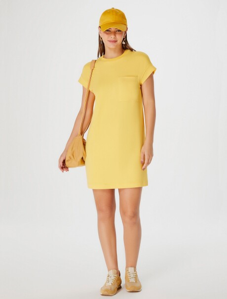VESTIDO CORTO BÁSICO TEXTURIZADO AMARILLO