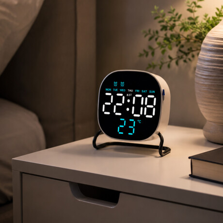 Reloj digital con indicador de temperatura Cuadrado Blanco Blanco