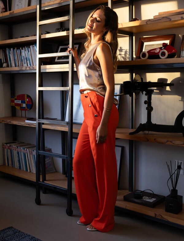 Pantalon Recto Botones ANARANJADO