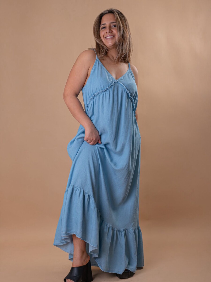 Vestido solera jean tencel liso Celeste Claro