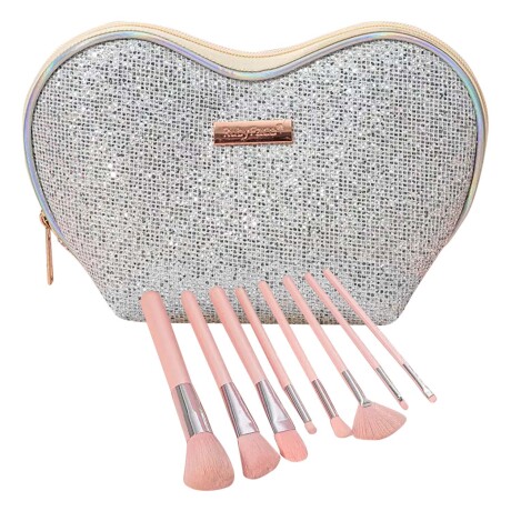 Set Completo cepillos para Maquillaje 8 Piezas con Estuche Plateado