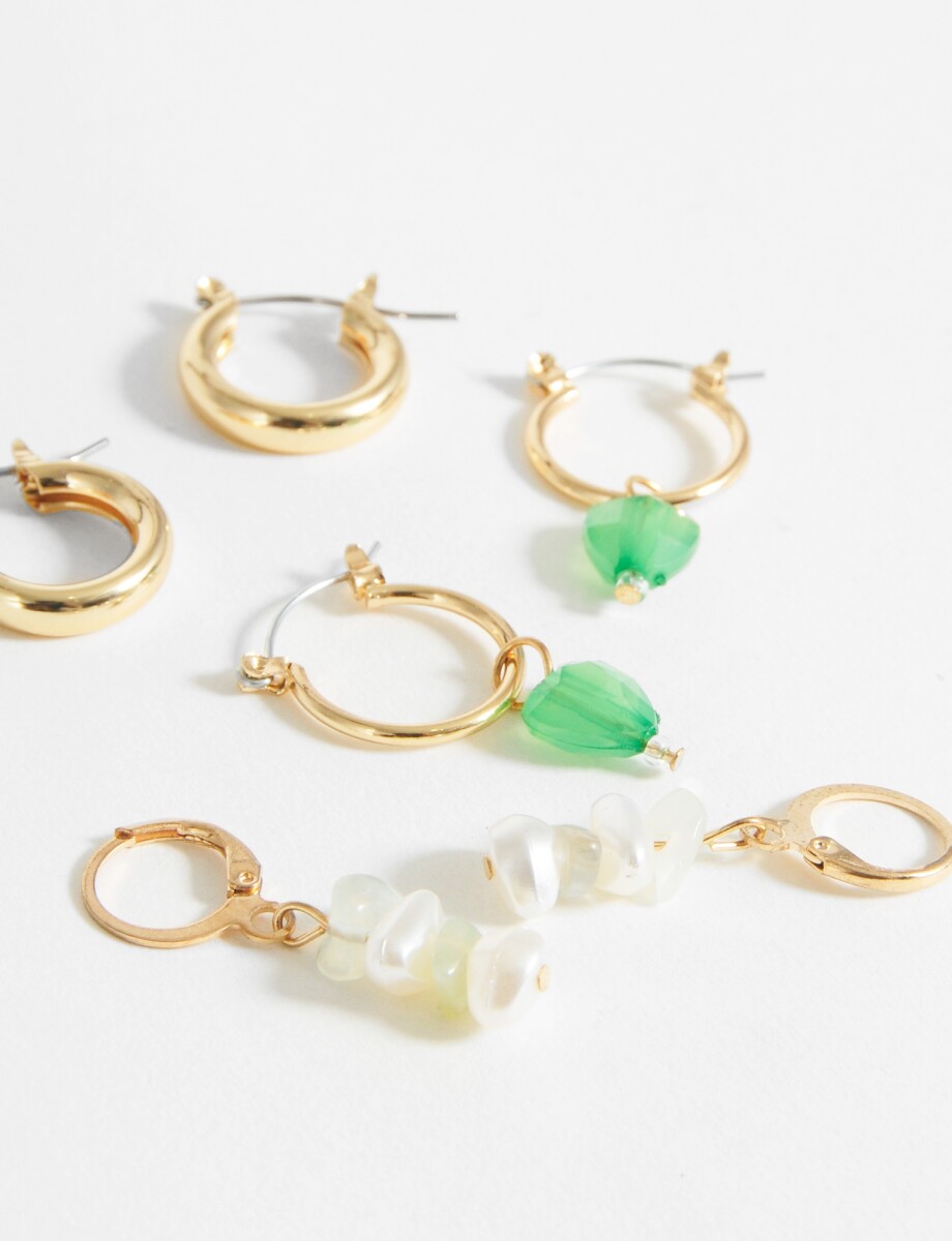 Set de aros piedra y perlas - dorado 