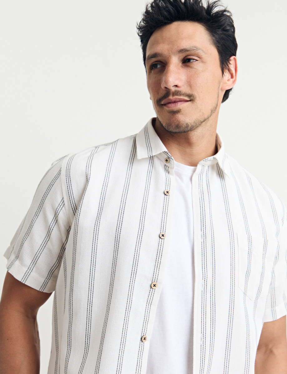 012630 CAMISA HARRINGTON LABEL Natural/azul