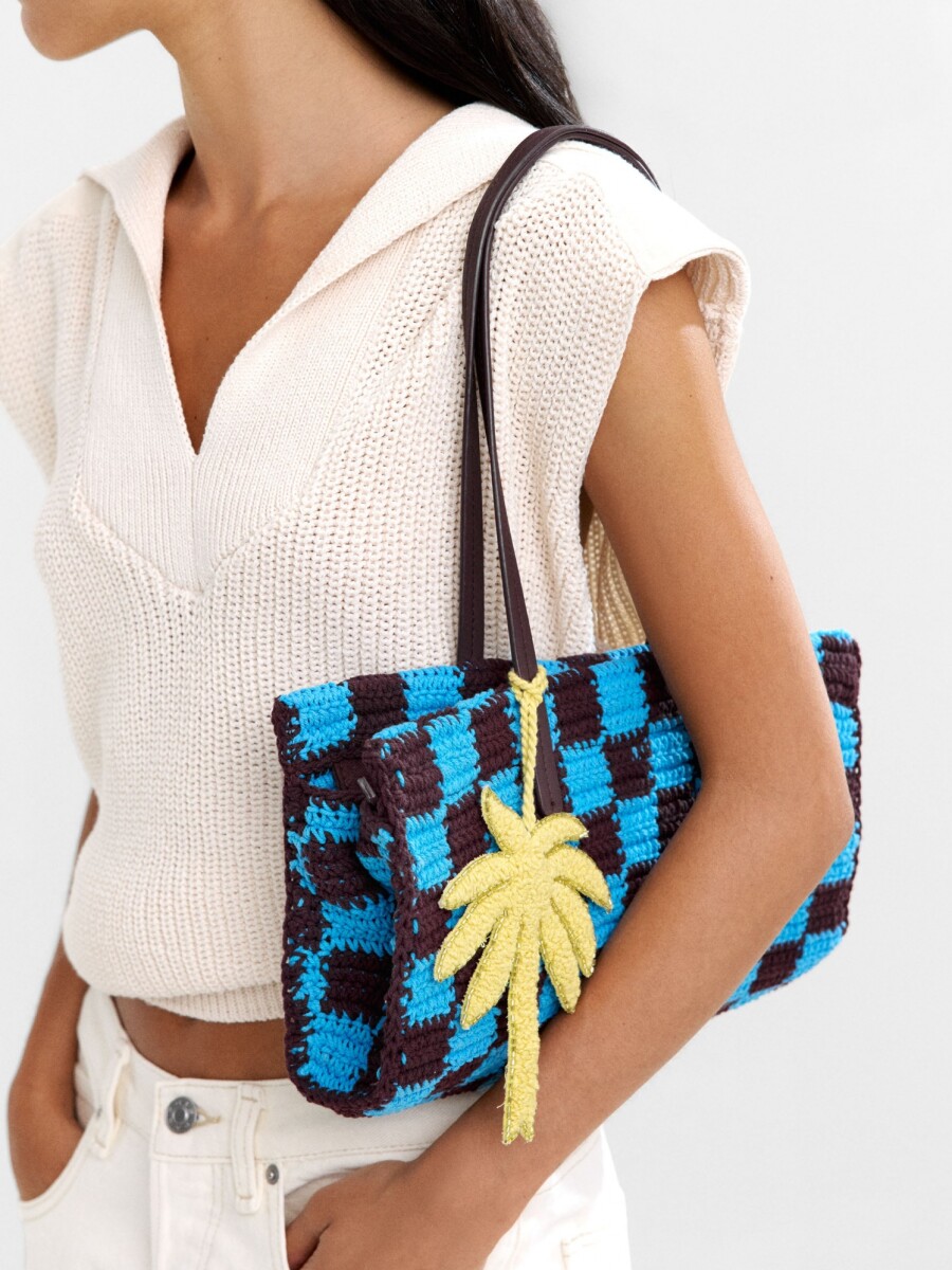 Bolso Tote De Crochet Con Colgante azul