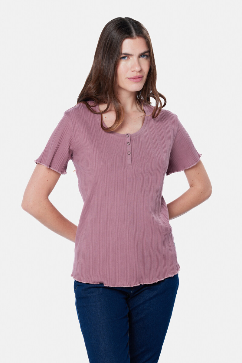 REMERA RIB CON BOTONES - Rosado 