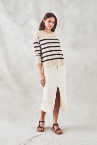 Sweater Rayado Algodón Elastano Beige Melange