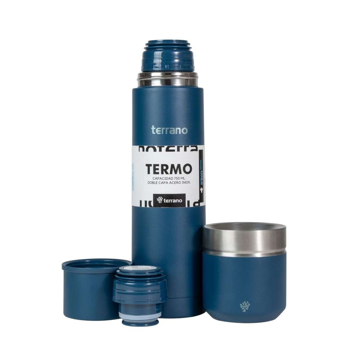 Kit Termo Acero Bala 750Ml + Mate Folkie - Opaco Azul 