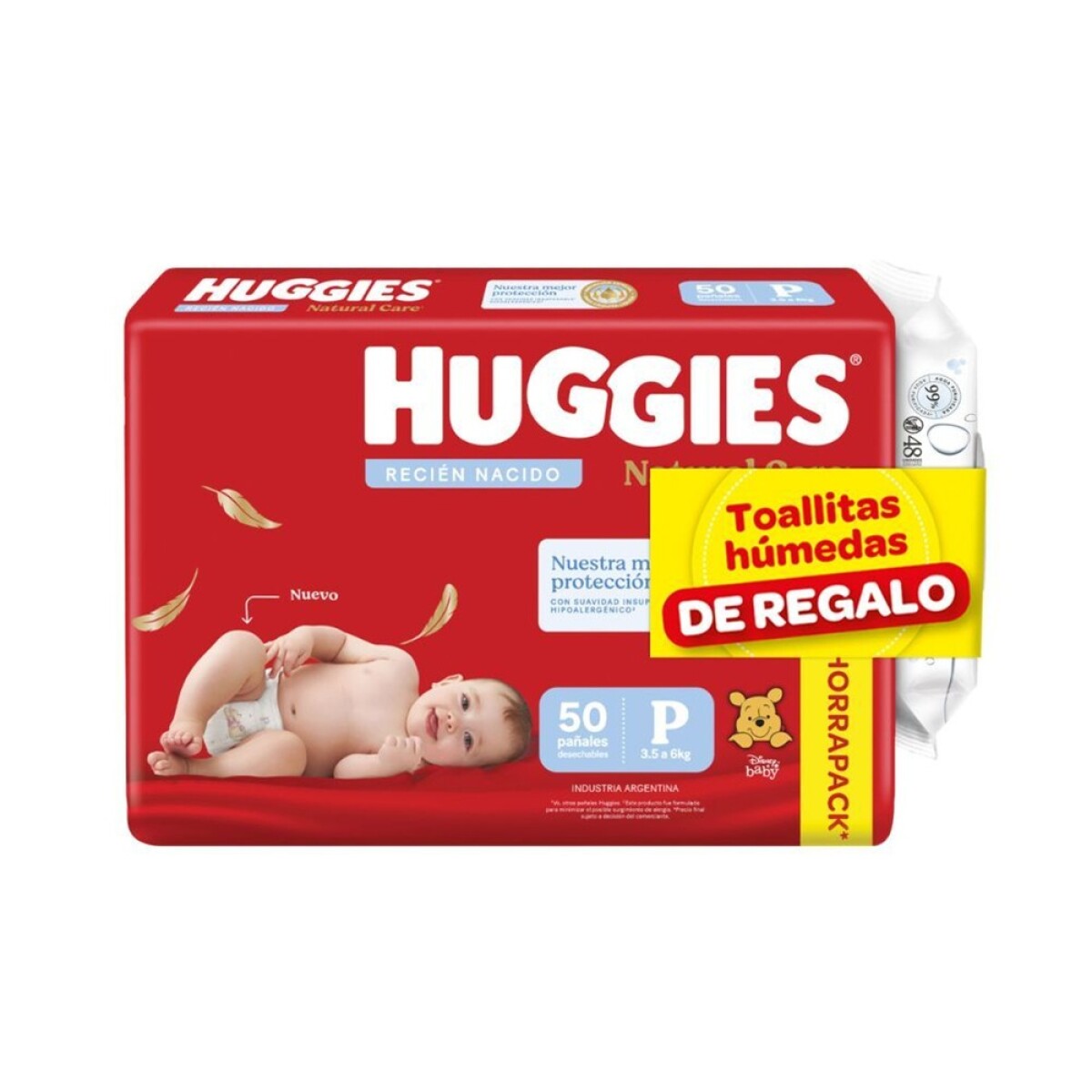 Pañales Huggies Natural Care Talle P 50 Uds. + Toallitas Húmedas 