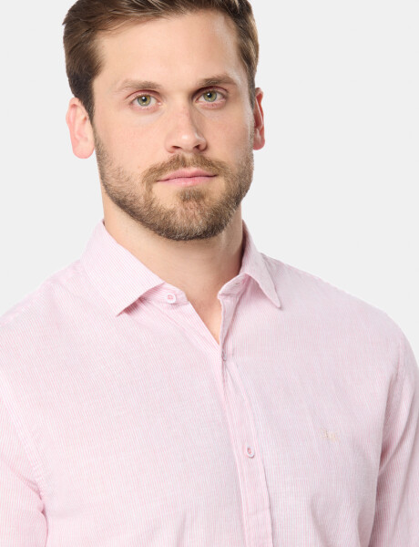CAMISA DE LINO RAYADA Rosa