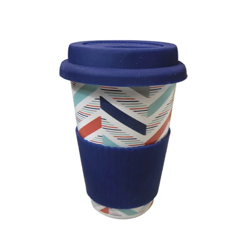 Taza de Cerámica con Tapa - Varios Diseños Geométrico Gris
