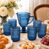 Jarra Labrada 1 Litro y 6 Vasos 300 ml Set Vidrio Azul