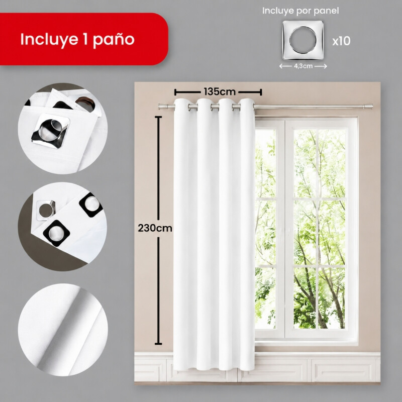Cortina 100% Blackout 1 paño 135 x 230 BLANCO