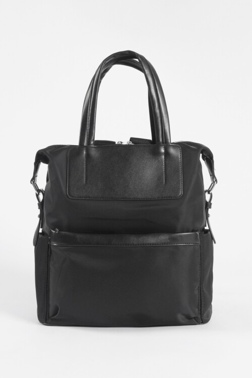 Mochila de tela con cuero vegano negro