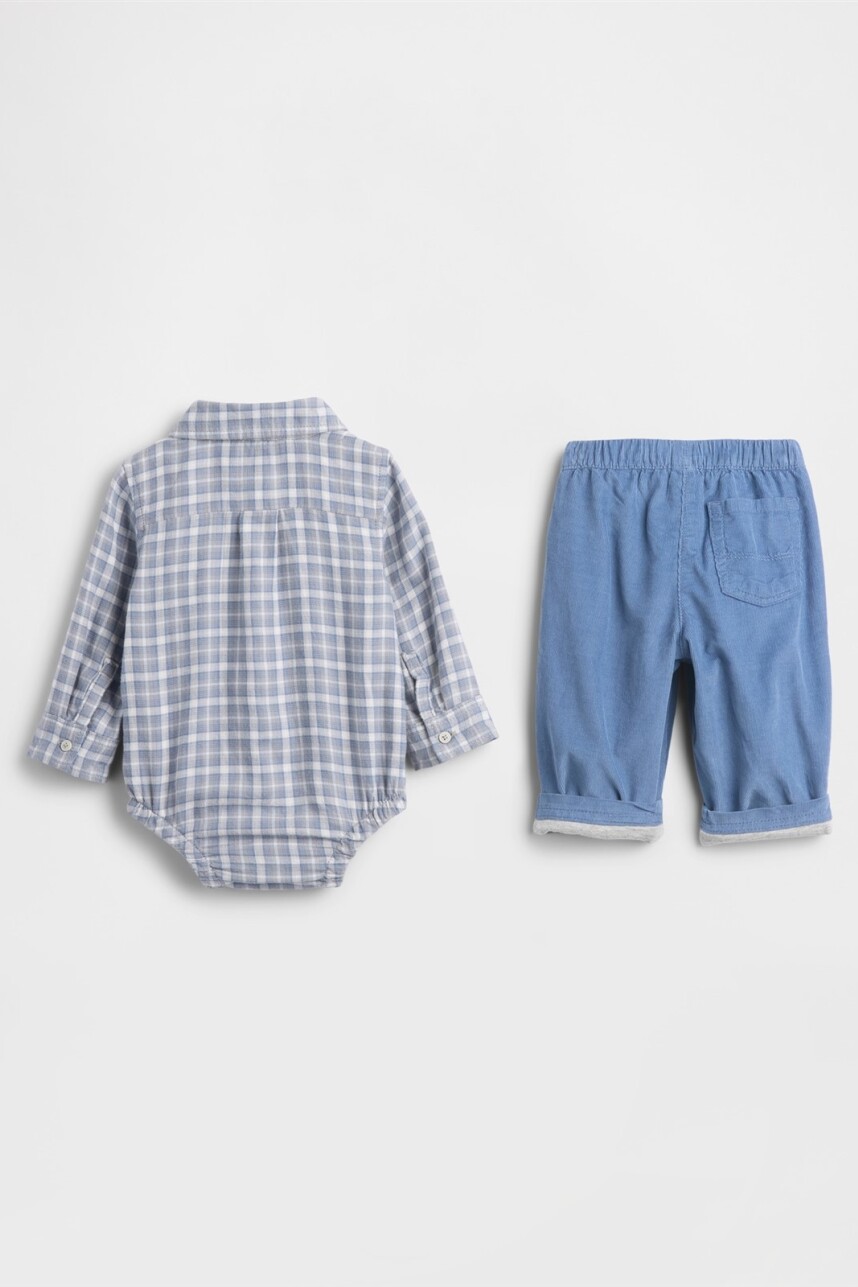 Set De Body Camisa Y Pantalón De Pana Bebé Blue Plaid