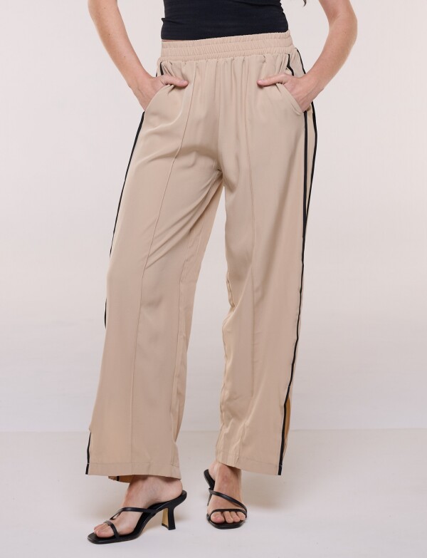 Pantalón Wide Leg Con Franjas Deportivas TOSTADO