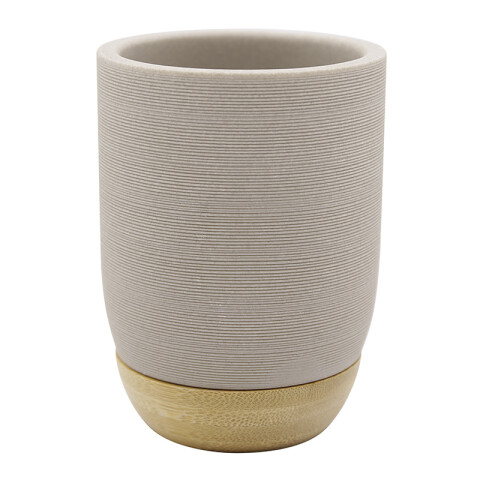 Set Baño Dispensador de Jabón y Porta Cepillo de Resina y Madera GRIS