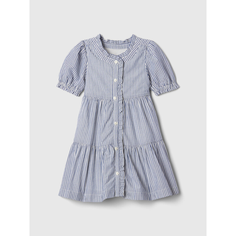 SS BTTN DWN RUFFLE DRESS BLUE STRIPE