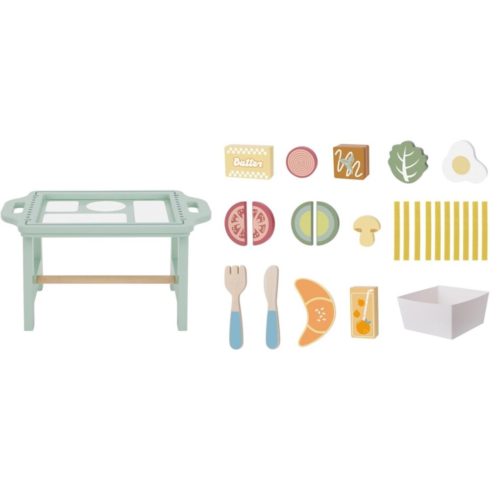 Juguete Bandeja desayuno de madera con accesorios cocina Juguete Bandeja desayuno de madera con accesorios cocina
