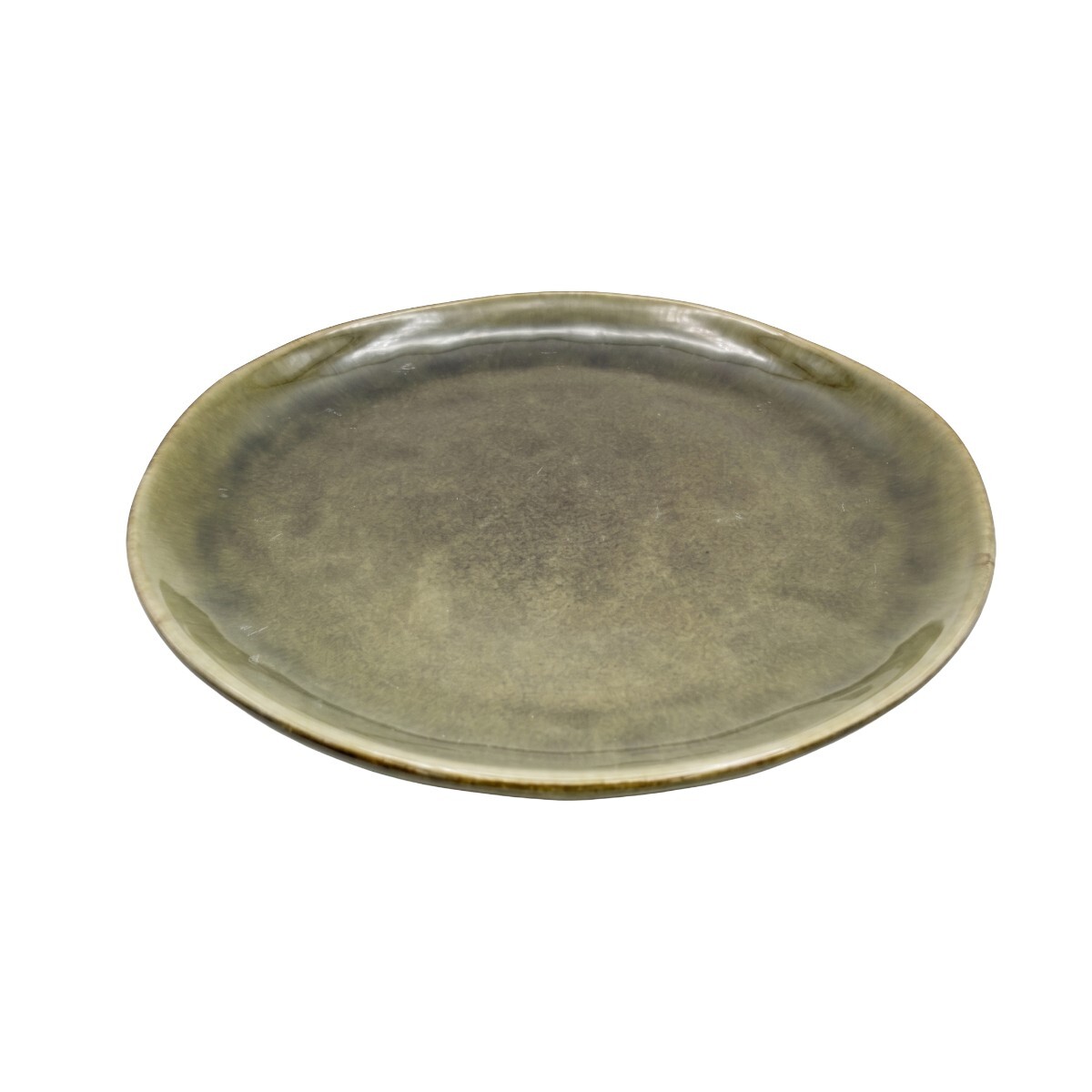 PLATO CERAMICA VERDE ARTESANAL P/POSTRE 21X2.2CM 