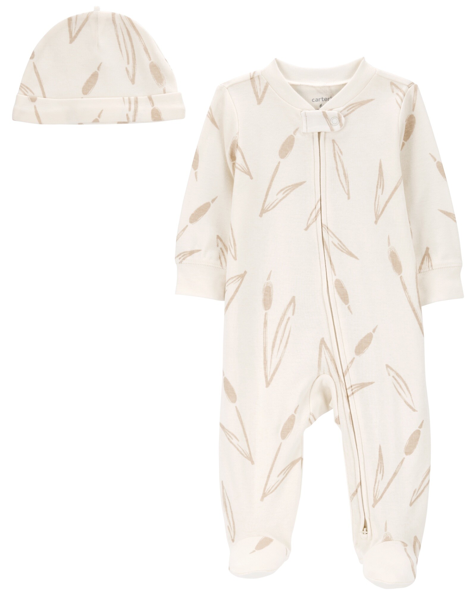 Pijama una pieza de algodón, con pie y gorro, diseño totora Sin color