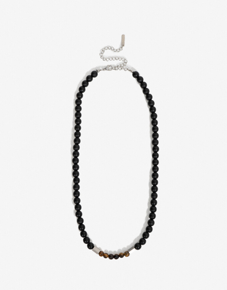 Collares Cortos Piedra Collar Acero Y Piedra Men´s Collection - Negro