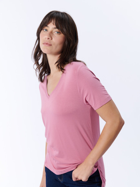 Remera Manga Corta Escote Rosa