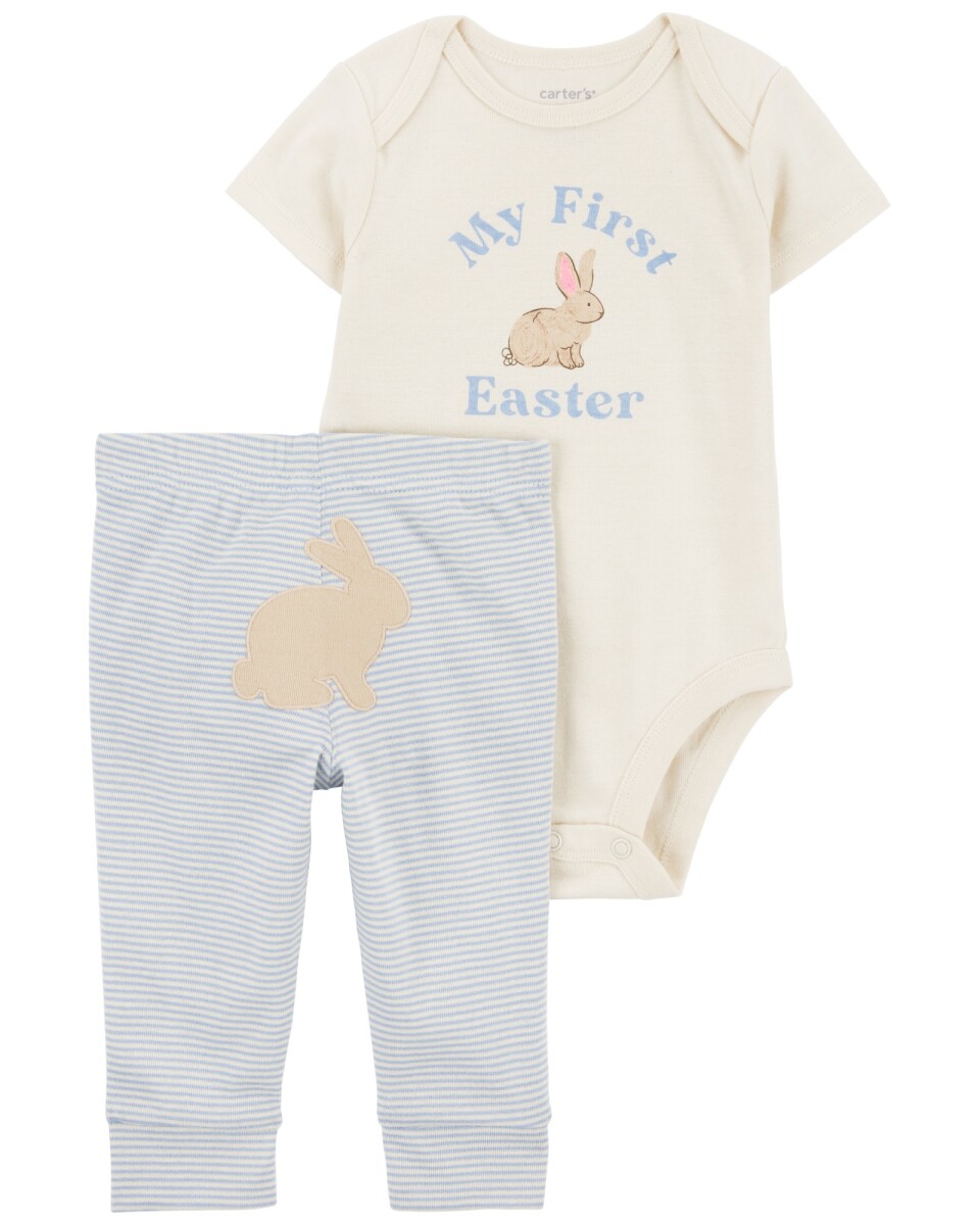 Set dos piezas de algodón, pantalón y remera diseño conejos 