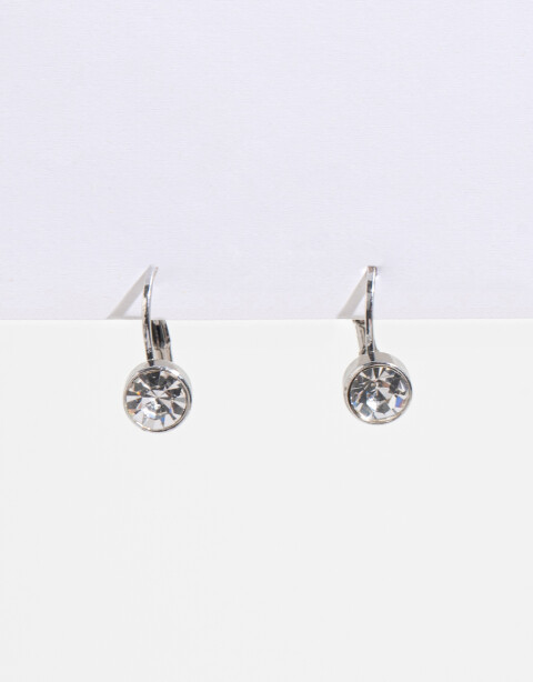 Aros Colgantes Cortos Strass Aros Cortos Strass Clásicos - Plateado Rodio
