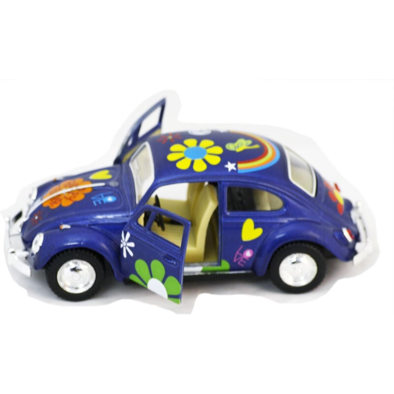 Volkswagen Beetle 1967 Pull Back Racer flores hippy amor paz puertas abiertas 1/32 Volkswagen Beetle 1967 Pull Back Racer flores hippy amor paz puertas abiertas 1/32