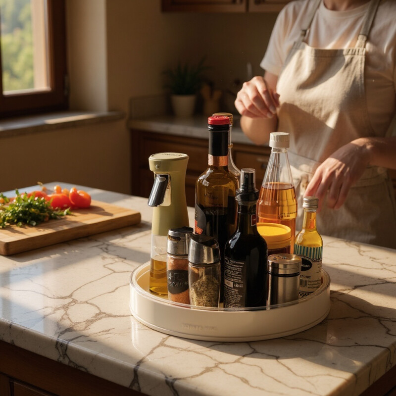 Bandeja O Plato Organizador Giratorio 24cmD 360º Antideslizantes Beige